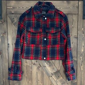 Me Jane Plaid Cropped Jacket Red Navy Tartan jacket women’s medium